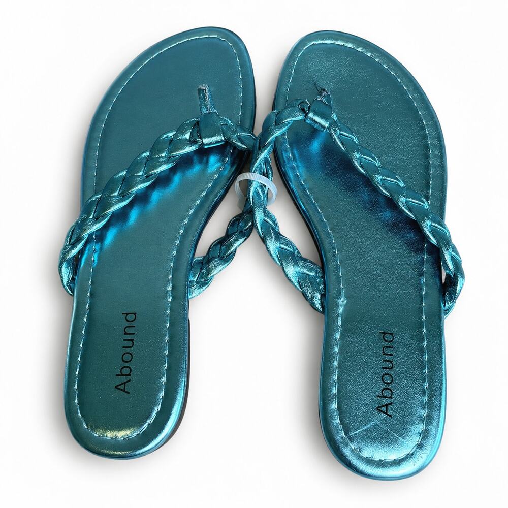 BP Nordstrom Frannie Metallic Turquoise Blue Braided Thong Sandals Size 9.5 New